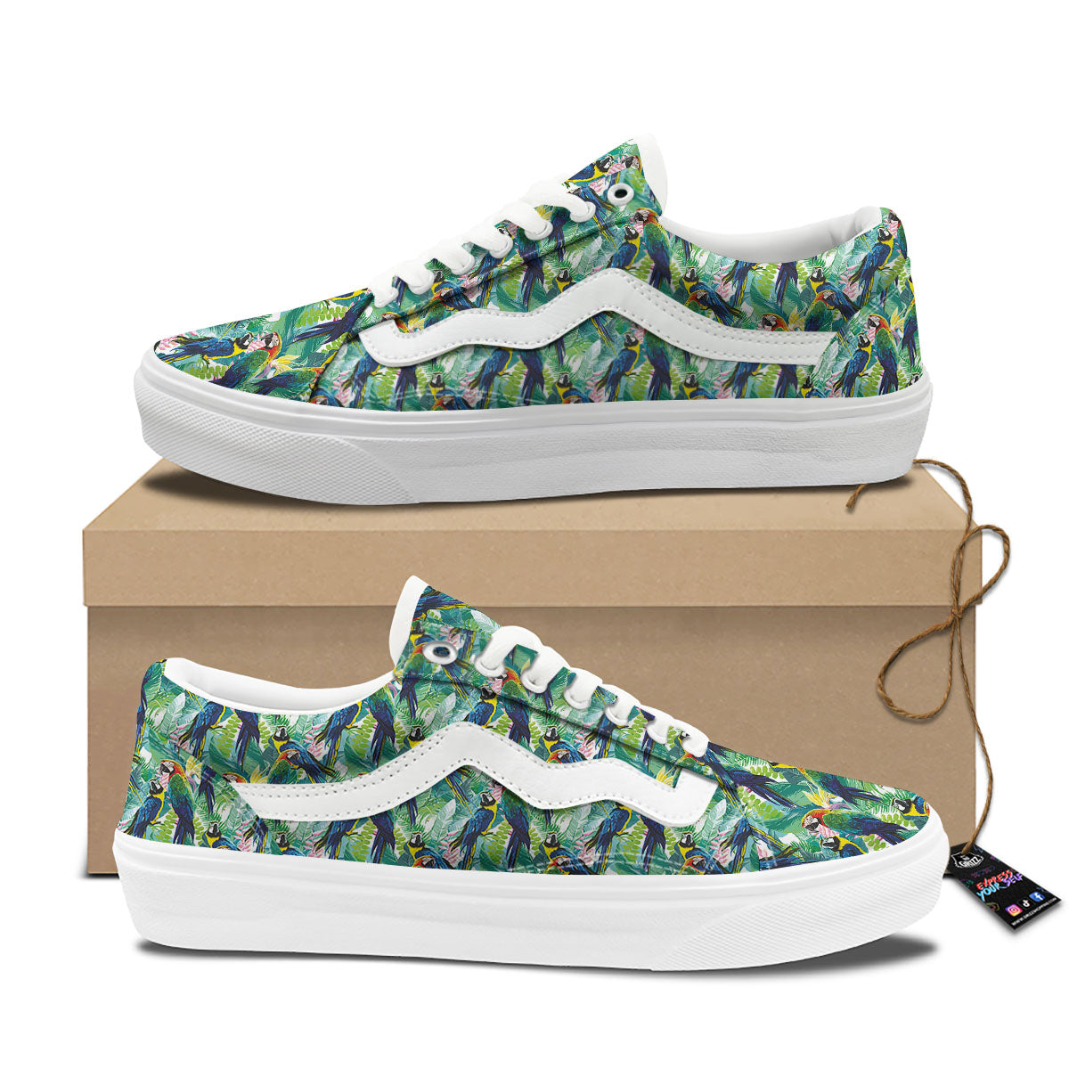 Flower And Parrot Print Pattern Skate Shoes-grizzshop