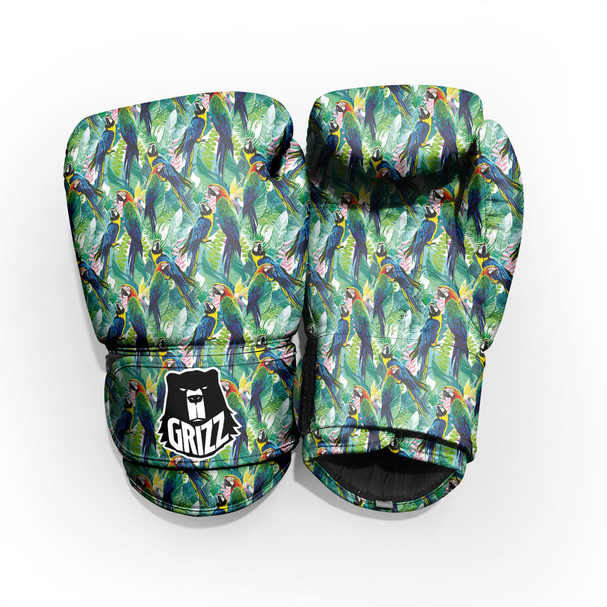 Flower And Parrot Print Pattern Sparring Gloves-grizzshop