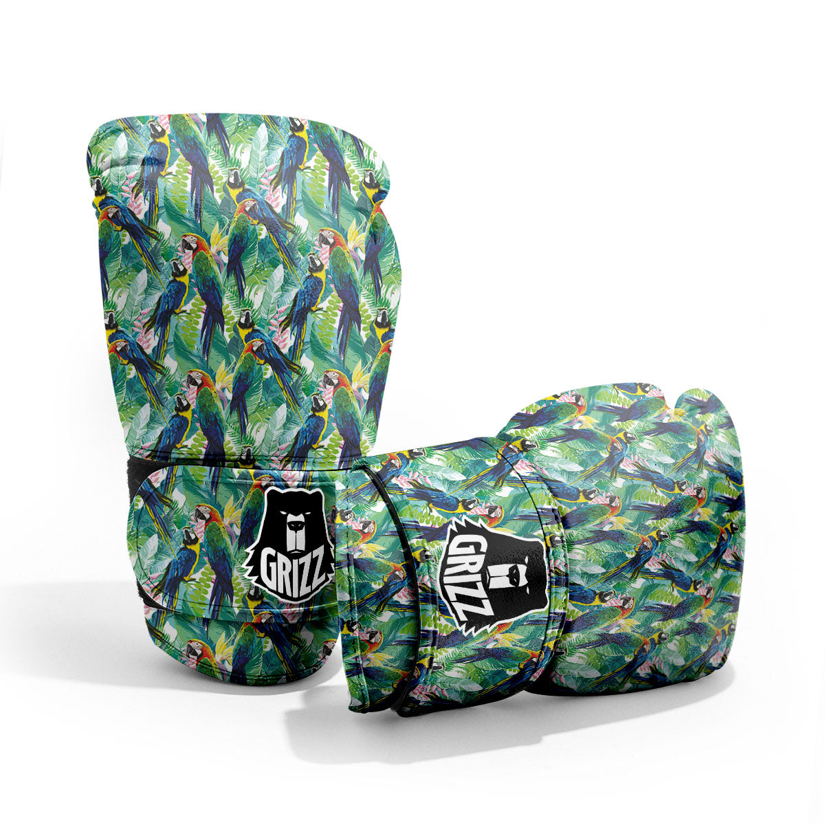 Flower And Parrot Print Pattern Sparring Gloves-grizzshop