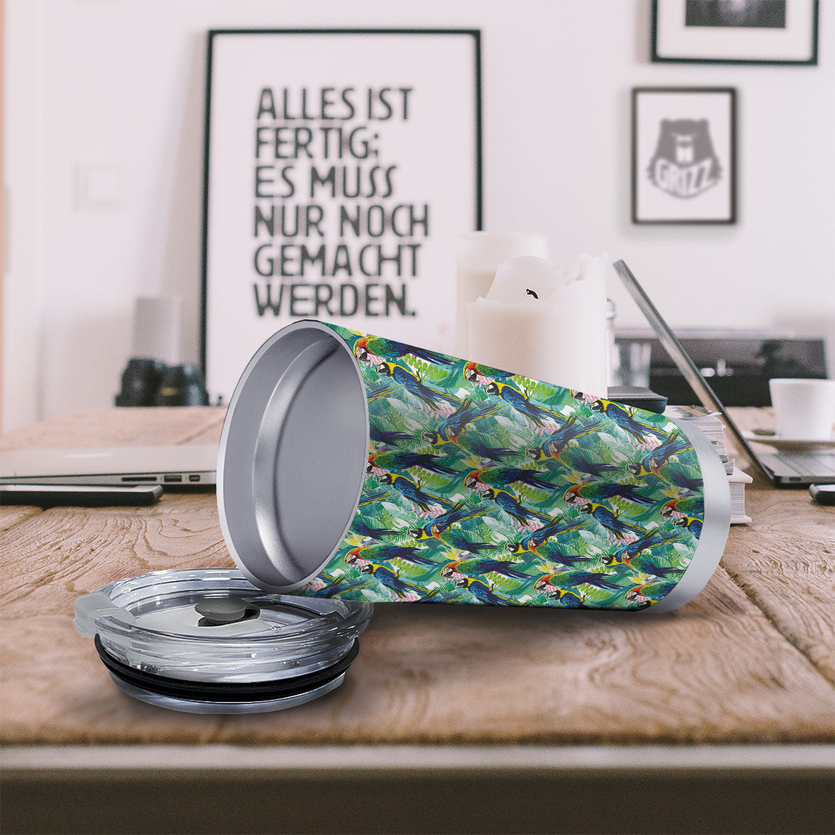 Flower And Parrot Print Pattern Tumbler-grizzshop