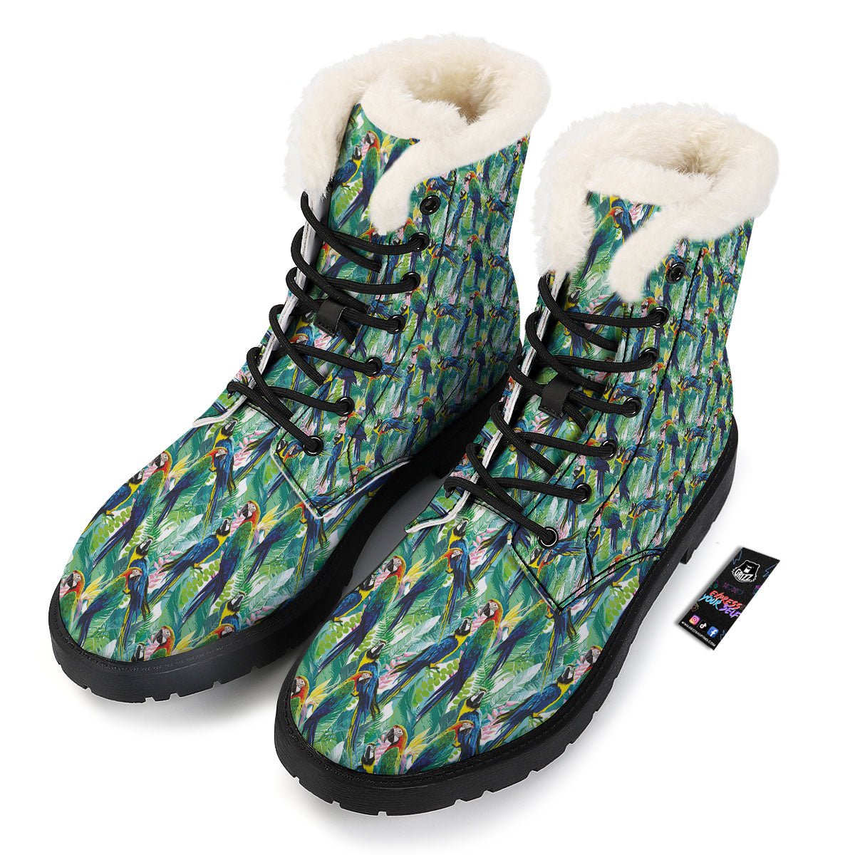 Flower And Parrot Print Pattern Winter Boots-grizzshop