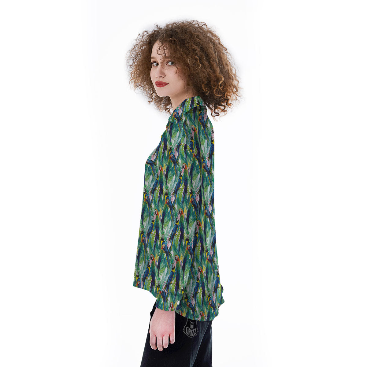 Flower And Parrot Print Pattern Women's Long Sleeve Shirts-grizzshop