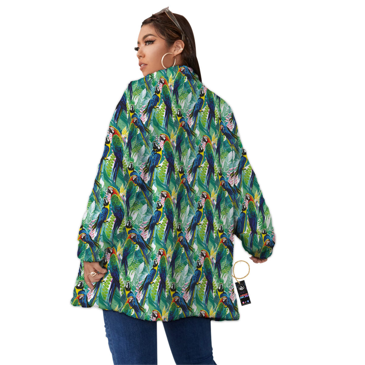 Flower And Parrot Print Pattern Women's Sherpa Jacket-grizzshop