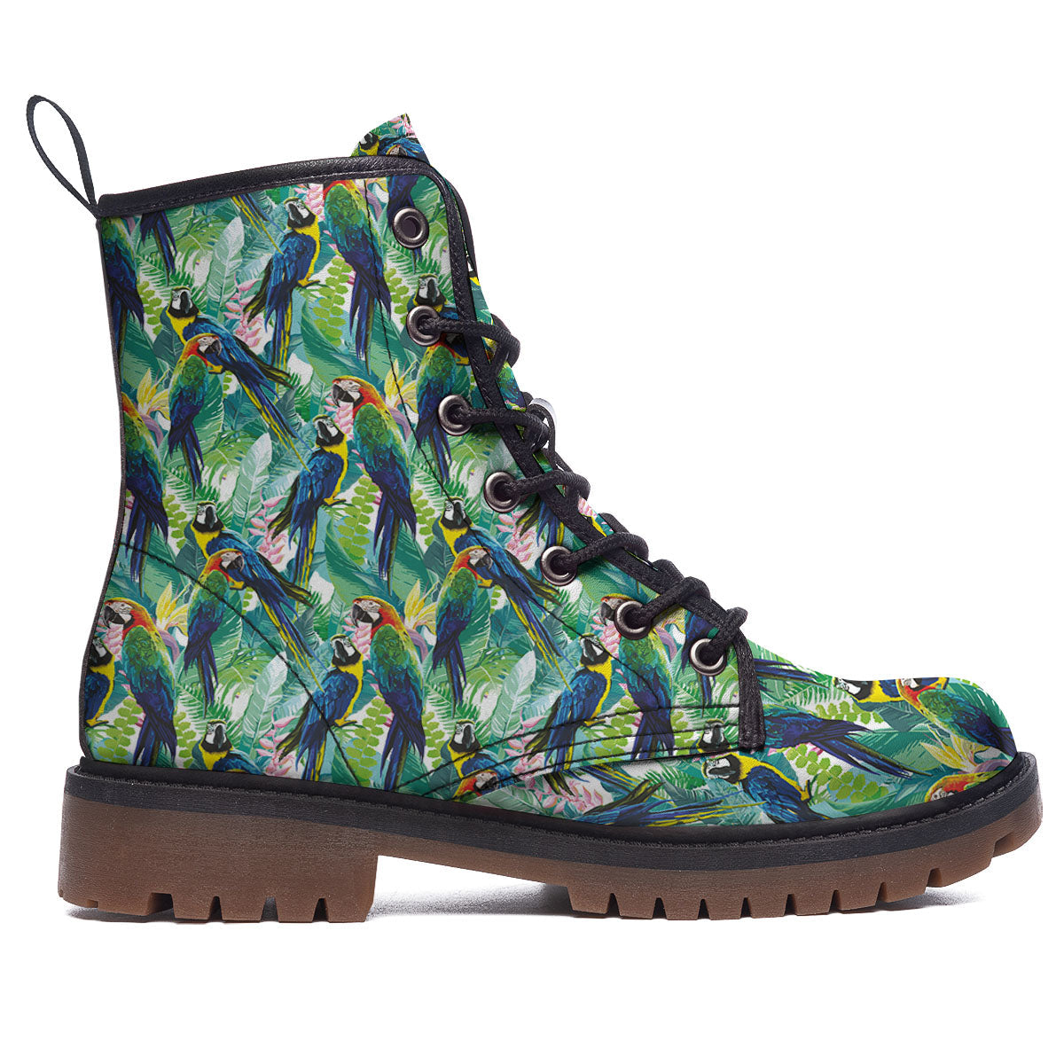 Flower And Parrot Print Pattern Work Boots-grizzshop