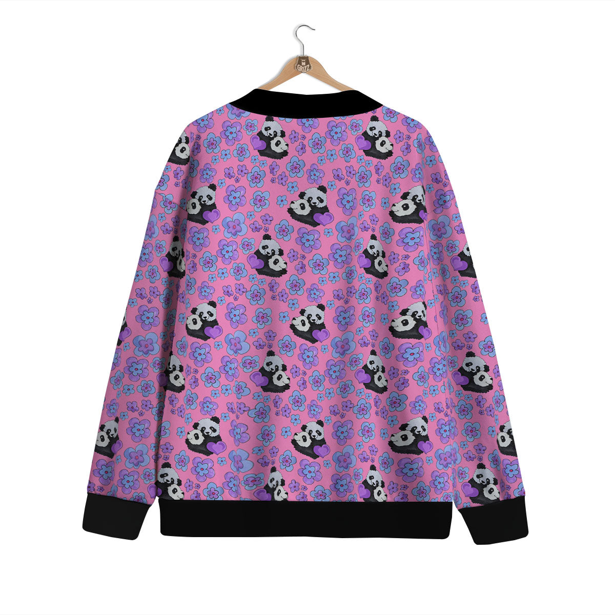 Flower And Purple Panda Print Pattern Cardigan-grizzshop