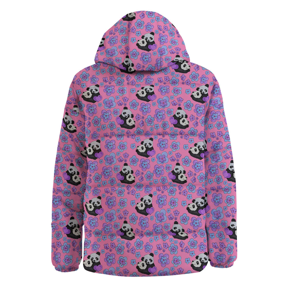 Flower And Purple Panda Print Pattern Down Jacket-grizzshop