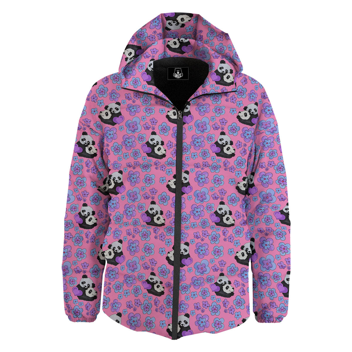 Flower And Purple Panda Print Pattern Down Jacket-grizzshop