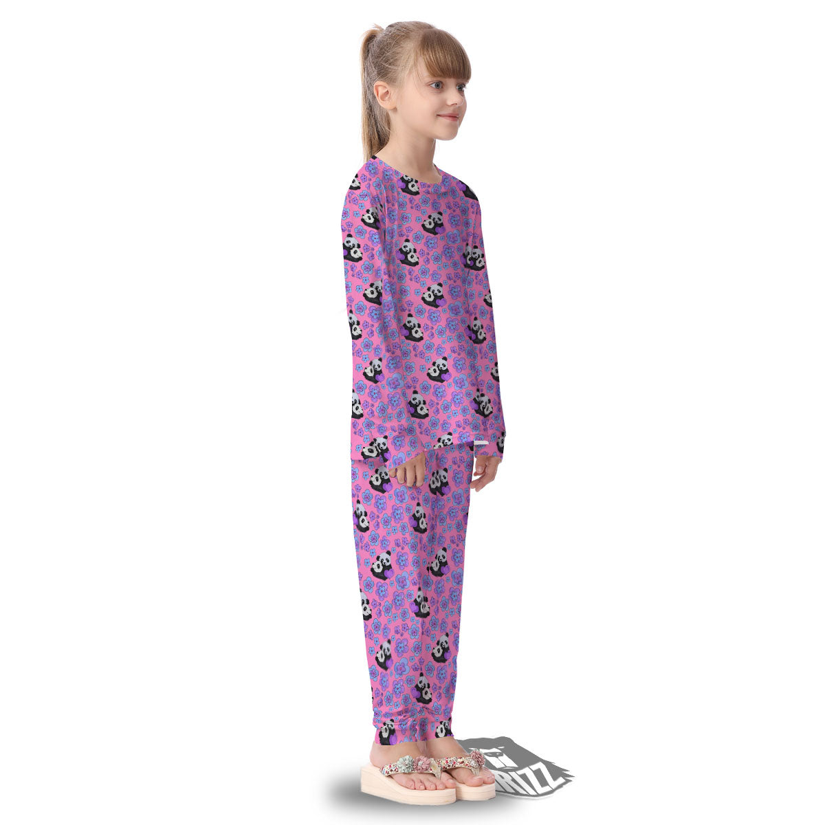 Flower And Purple Panda Print Pattern Kid's Pajamas-grizzshop
