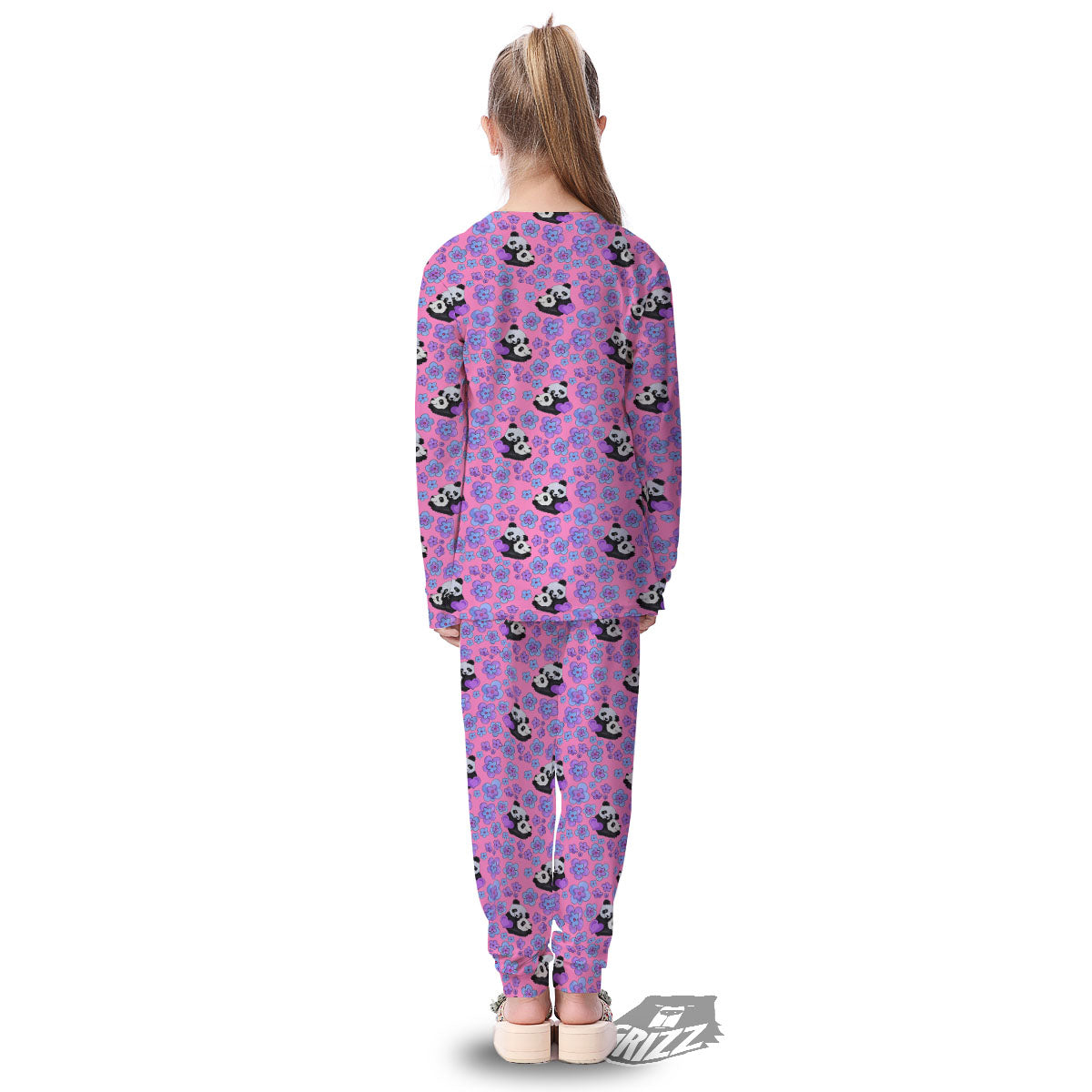 Flower And Purple Panda Print Pattern Kid's Pajamas-grizzshop