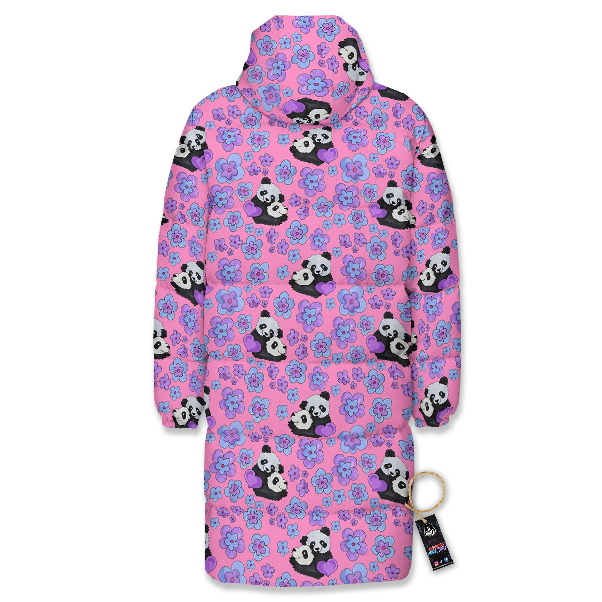 Flower And Purple Panda Print Pattern Long Down Jacket-grizzshop