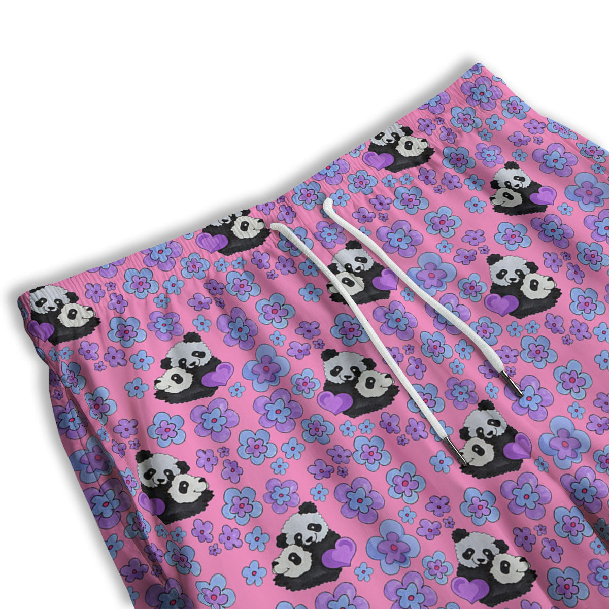 Flower And Purple Panda Print Pattern Men's Athletic Shorts