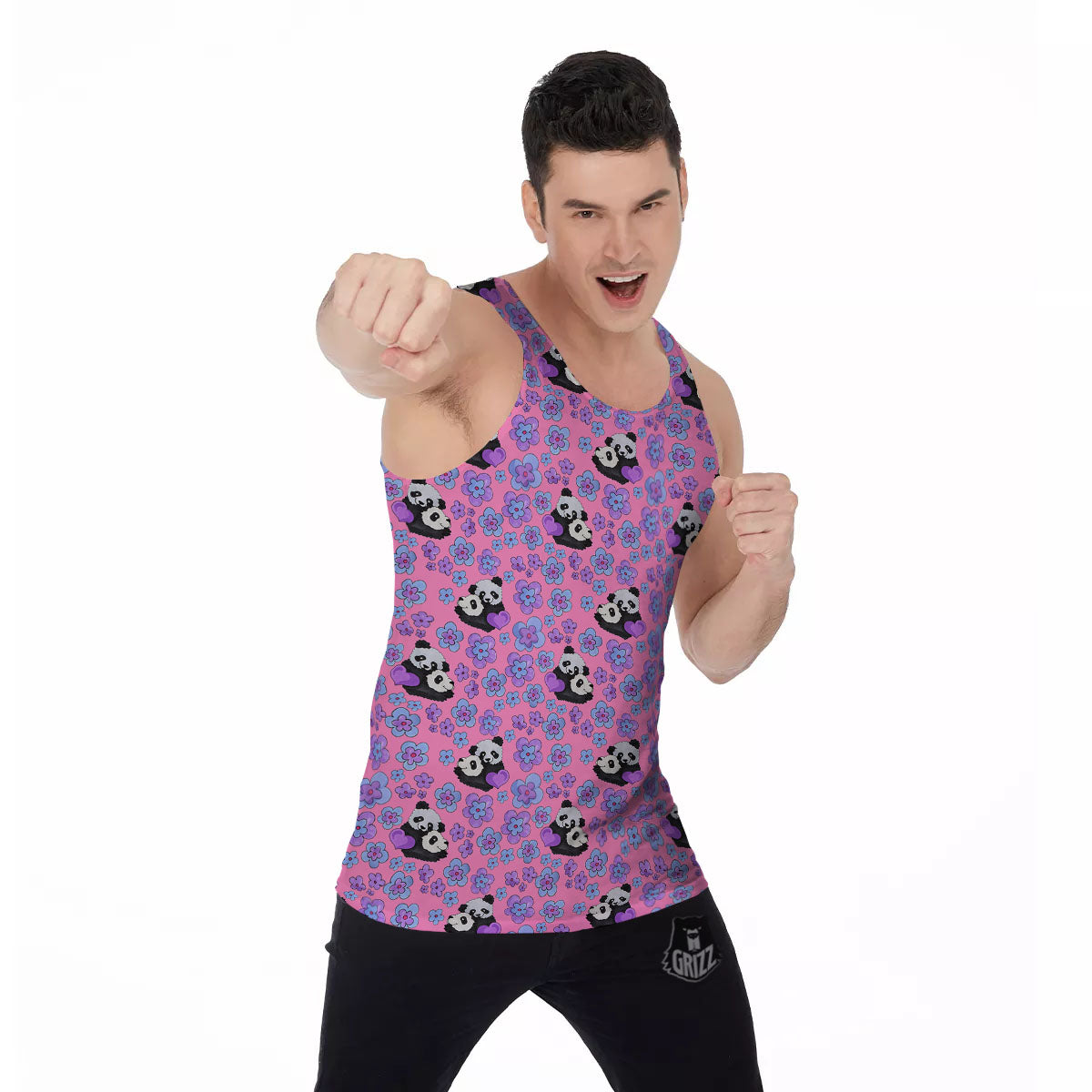 Flower And Purple Panda Print Pattern Men's Tank Top-grizzshop