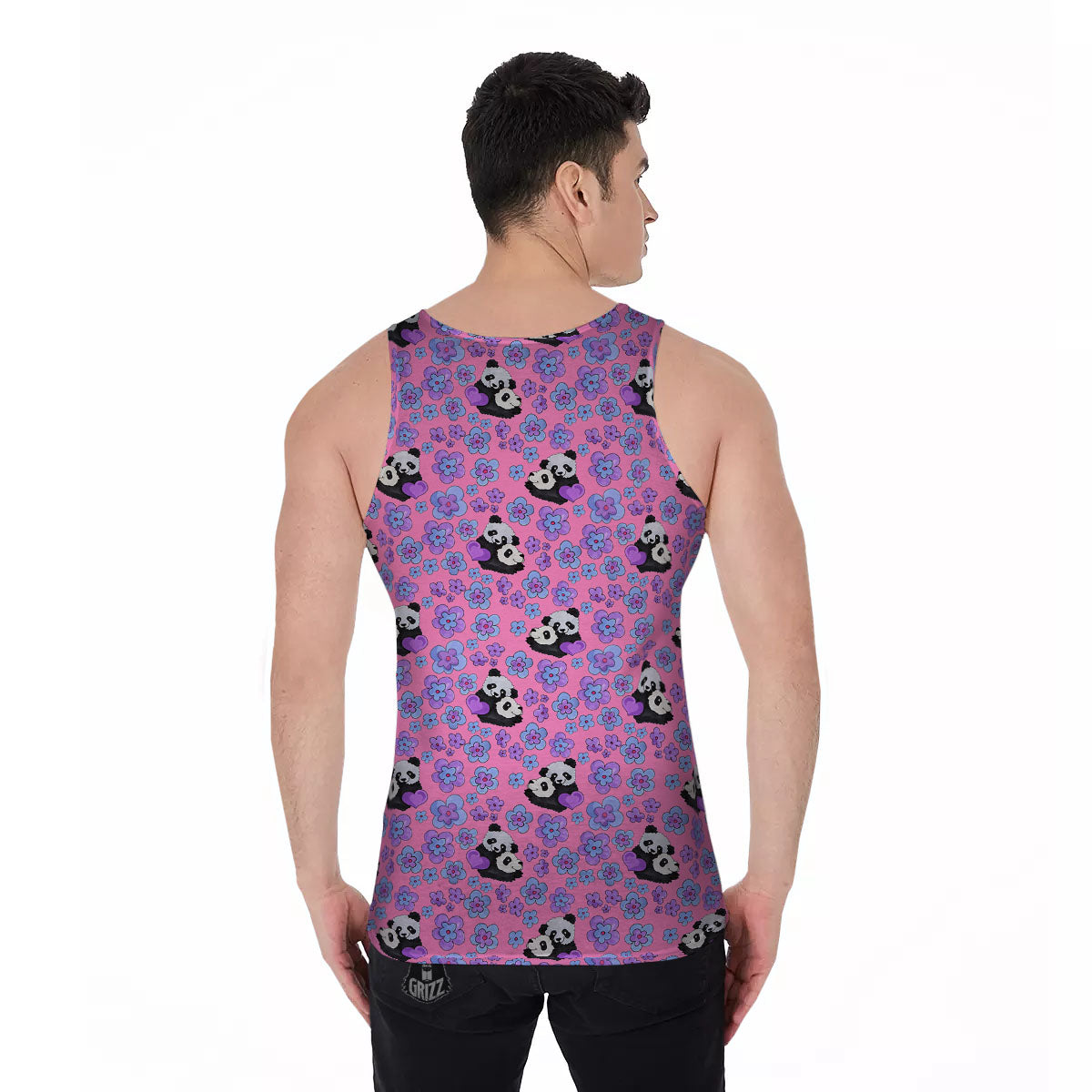 Flower And Purple Panda Print Pattern Men's Tank Top-grizzshop