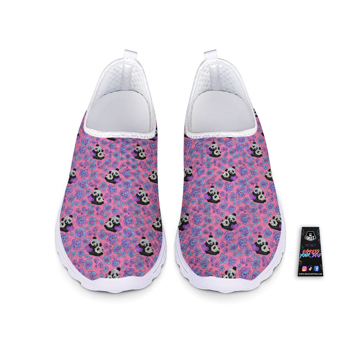 Flower And Purple Panda Print Pattern Nurse Shoes-grizzshop
