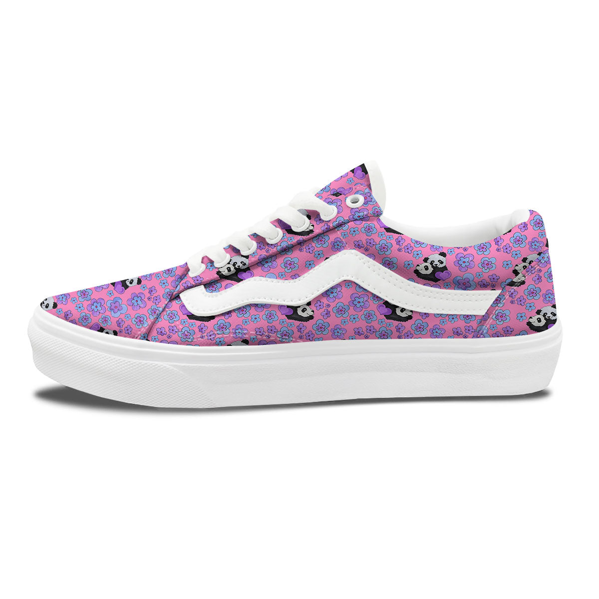 Flower And Purple Panda Print Pattern Skate Shoes-grizzshop