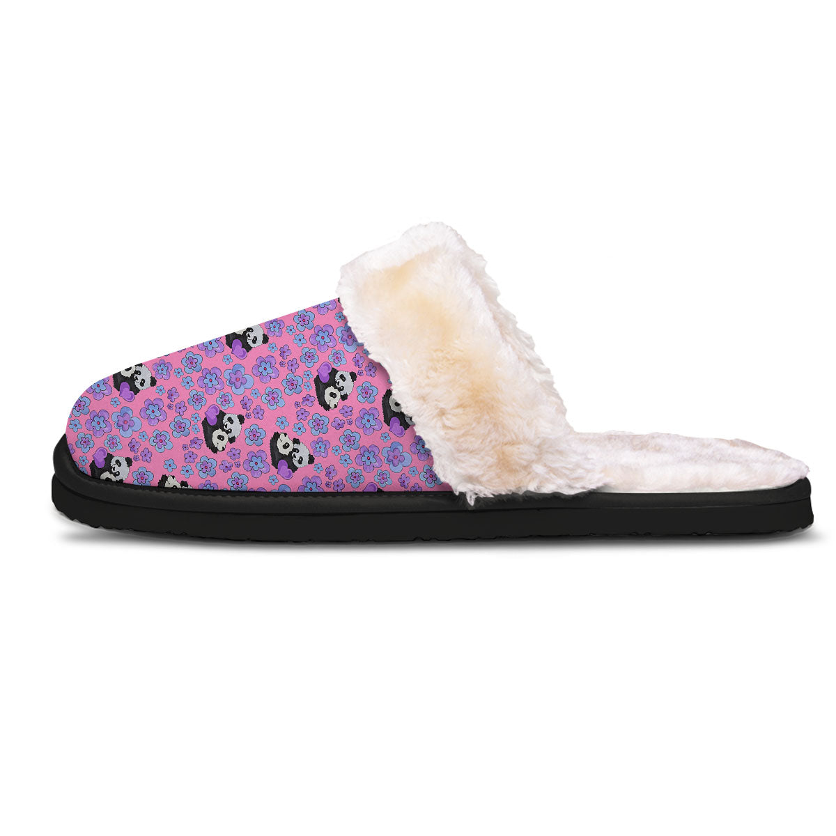 Flower And Purple Panda Print Pattern Slippers-grizzshop