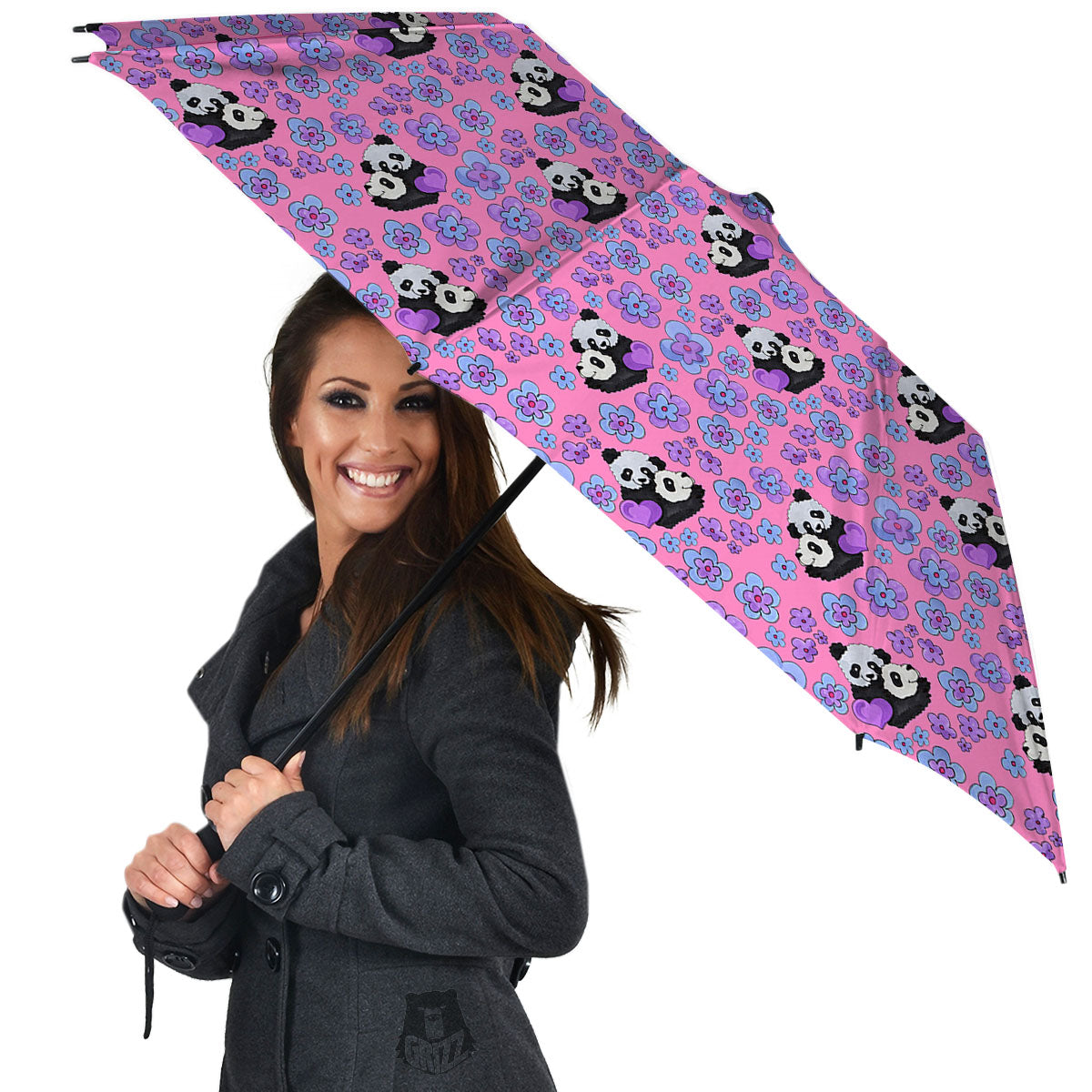 Flower And Purple Panda Print Pattern Umbrella-grizzshop