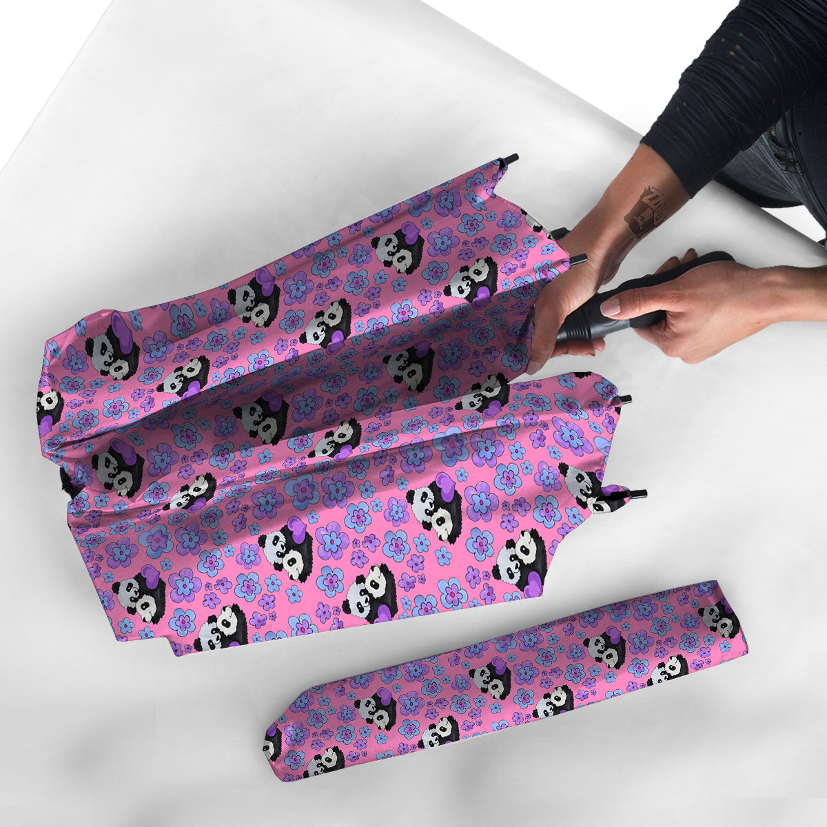 Flower And Purple Panda Print Pattern Umbrella-grizzshop