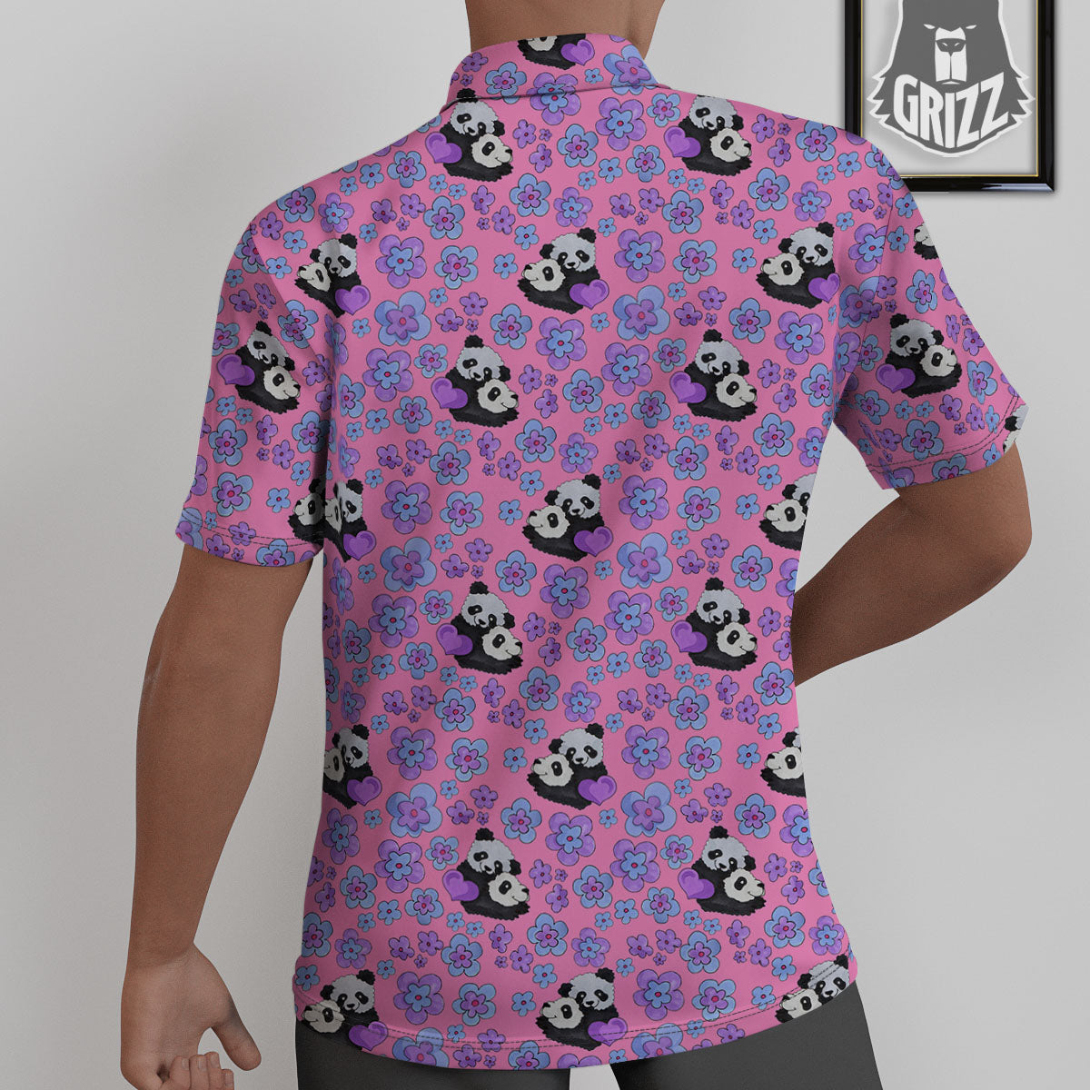 Flower And Purple Panda Print Pattern Untucked Shirts-grizzshop