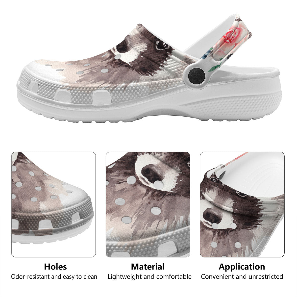 Flower And Raccoon Print Clog-grizzshop