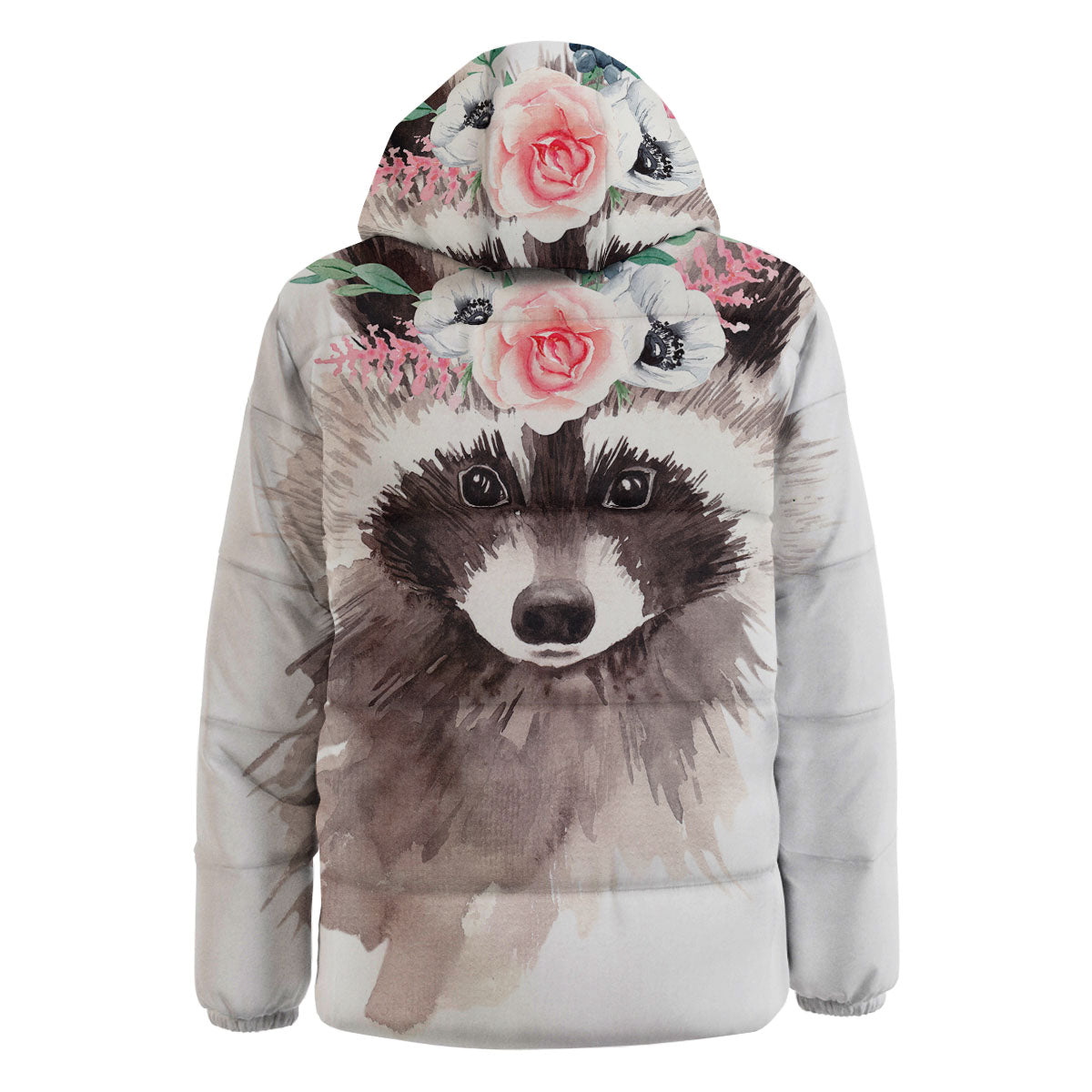 Flower And Raccoon Print Down Jacket-grizzshop