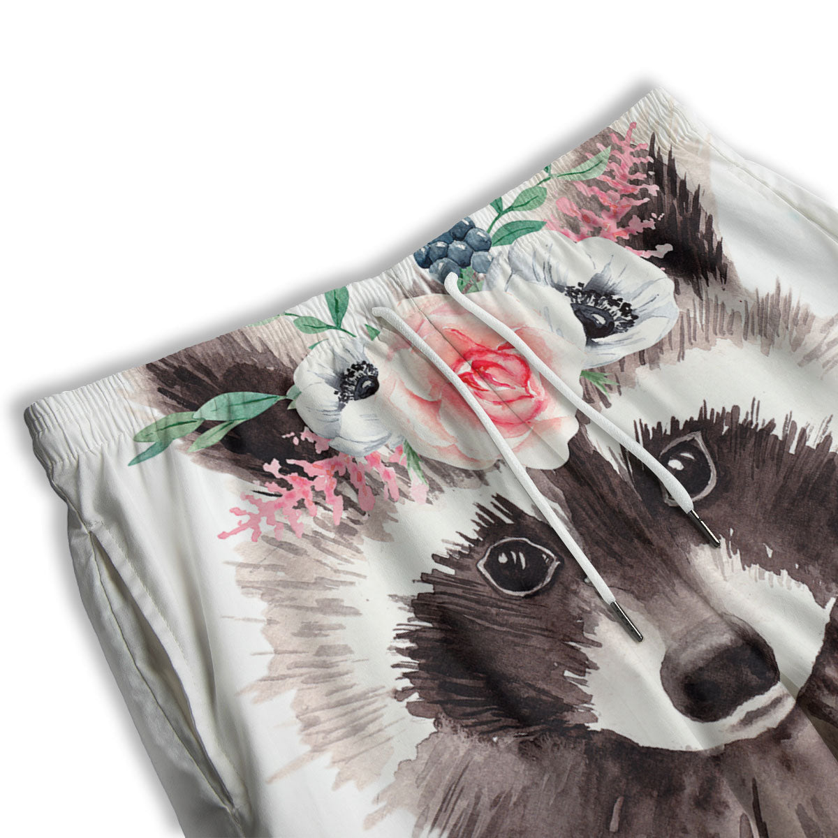 Flower And Raccoon Print Men's Athletic Shorts