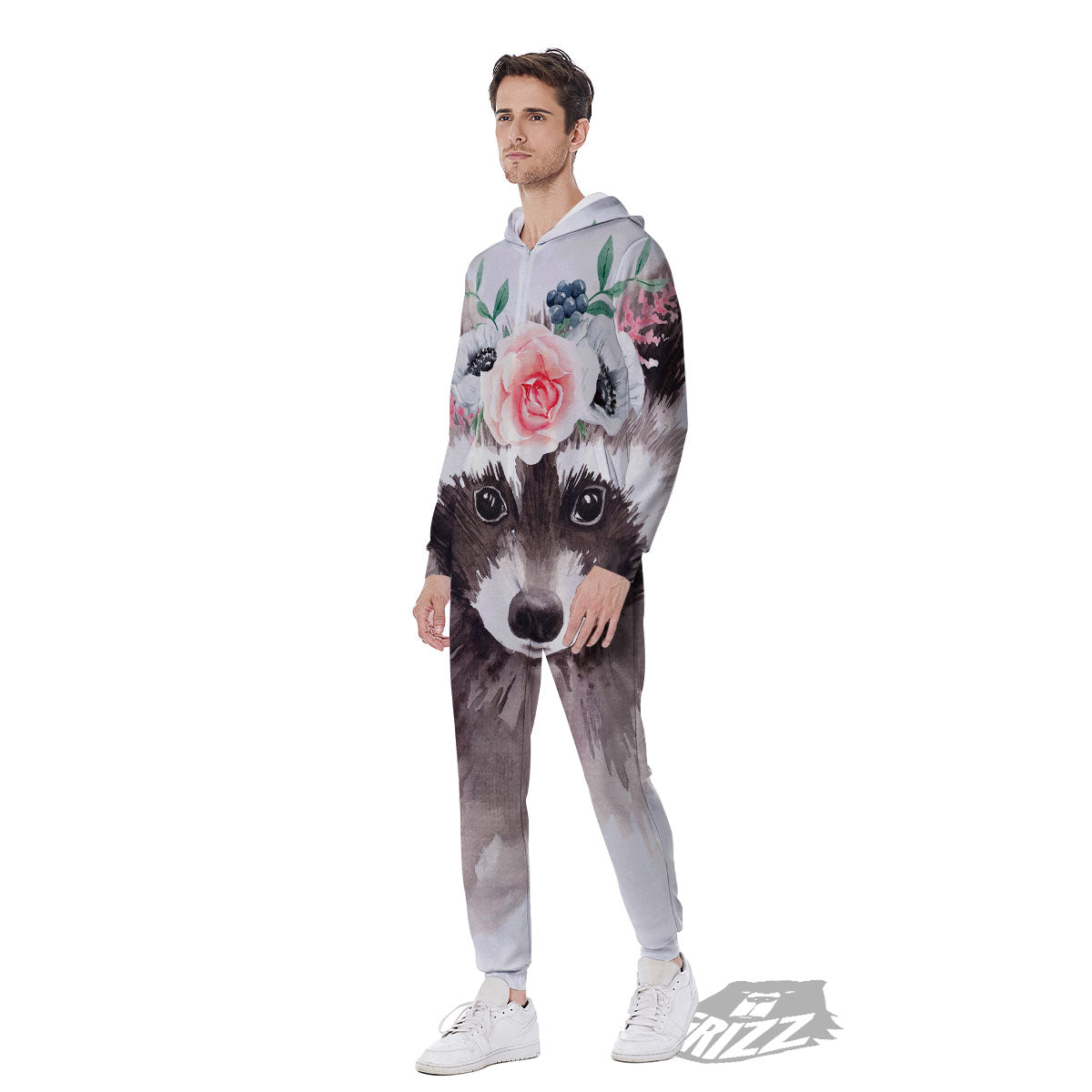 Flower And Raccoon Print Men's Jumpsuit-grizzshop