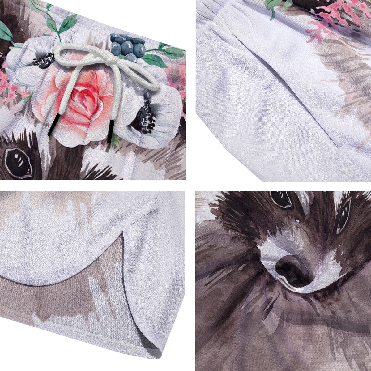 Flower And Raccoon Print Men's Running Shorts-grizzshop