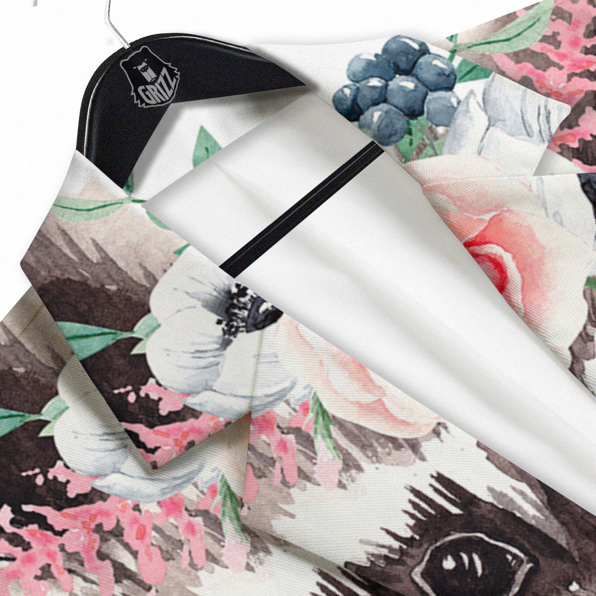 Flower And Raccoon Print Men's Sport Coat-grizzshop