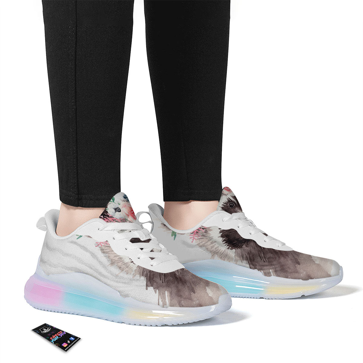 Flower And Raccoon Print Running Sneakers-grizzshop