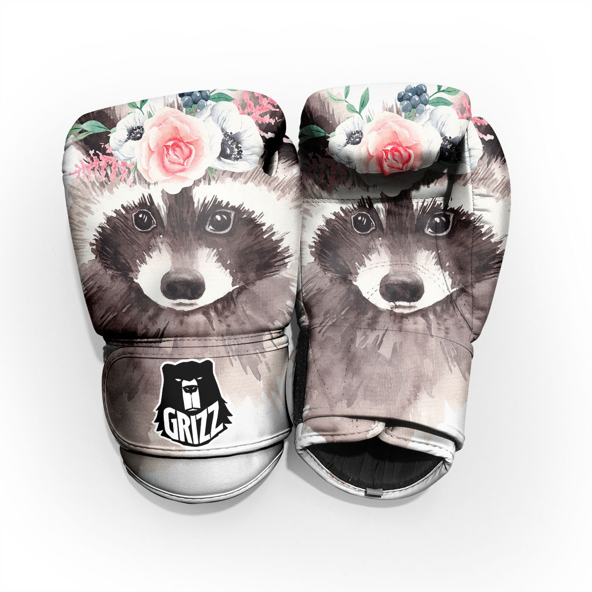 Flower And Raccoon Print Sparring Gloves-grizzshop