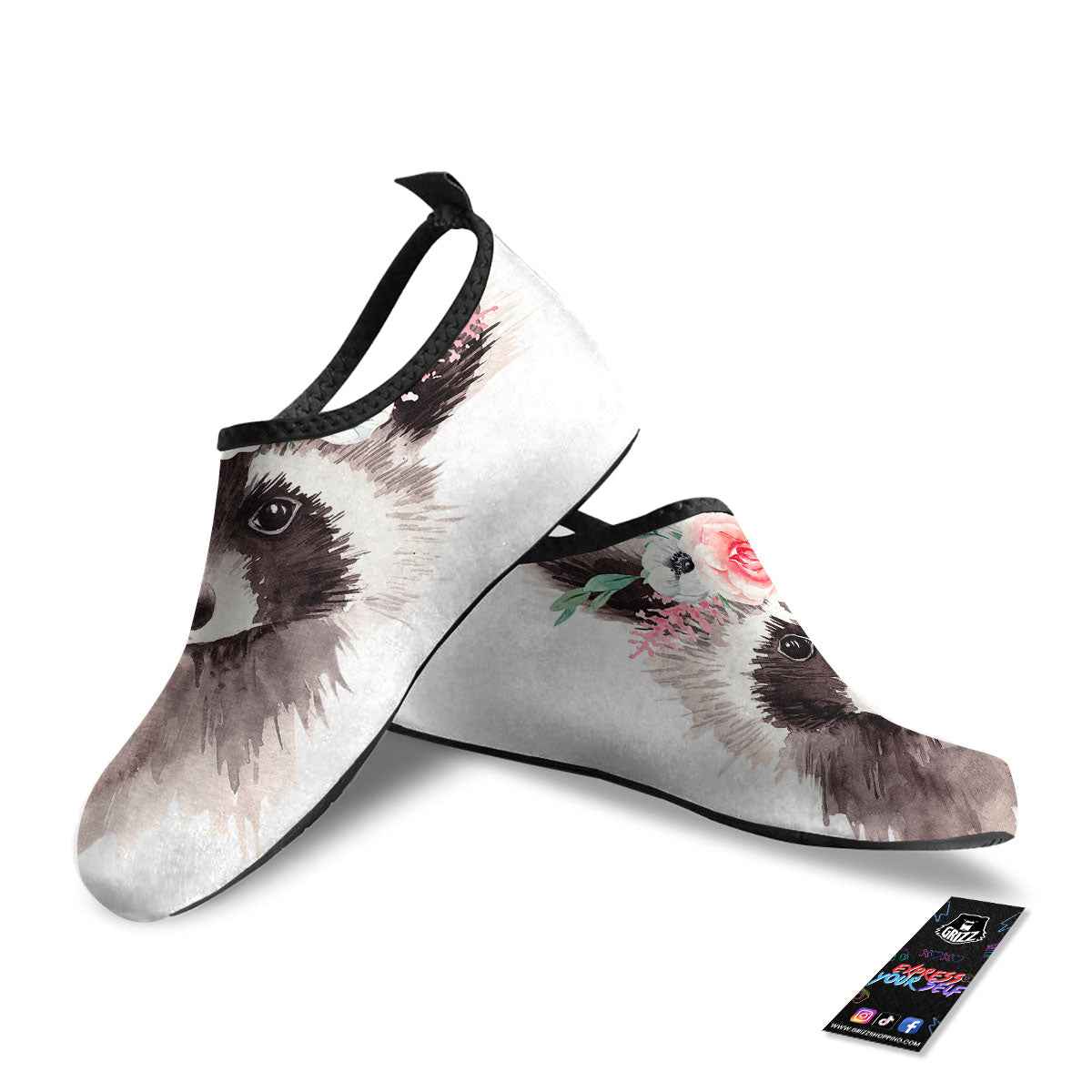 Flower And Raccoon Print Water Shoes-grizzshop