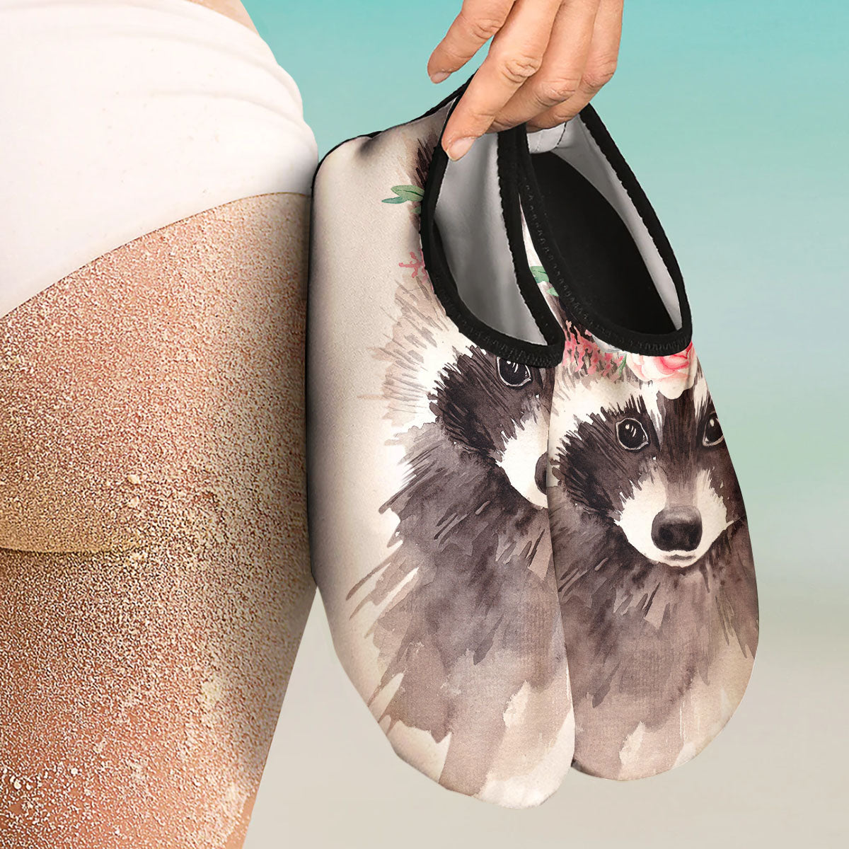 Flower And Raccoon Print Water Shoes-grizzshop
