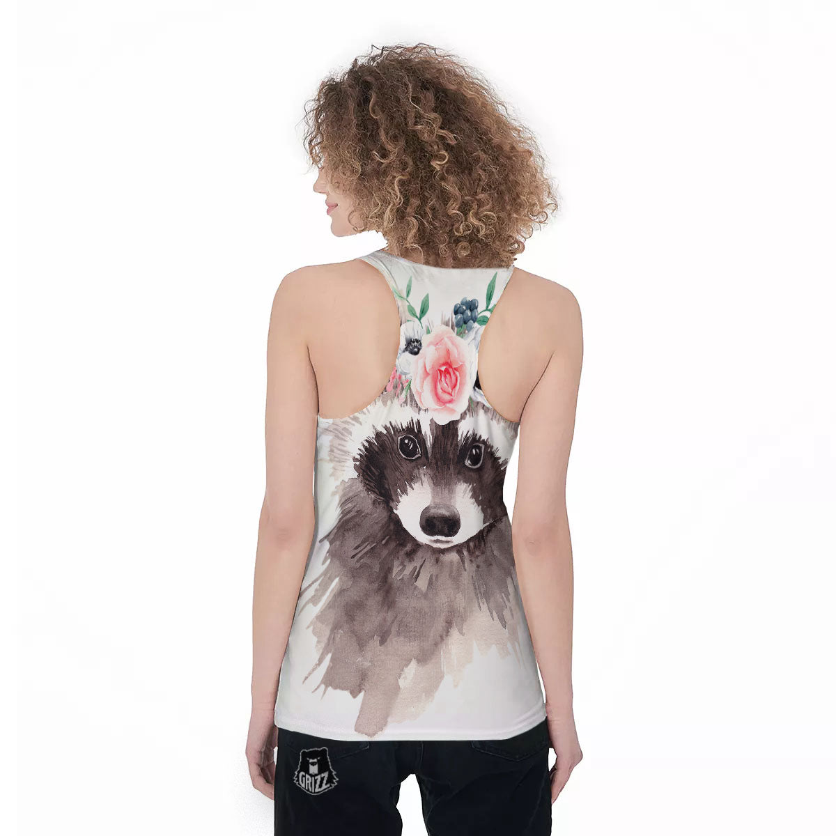 Flower And Raccoon Print Women's Racerback Tank Top-grizzshop