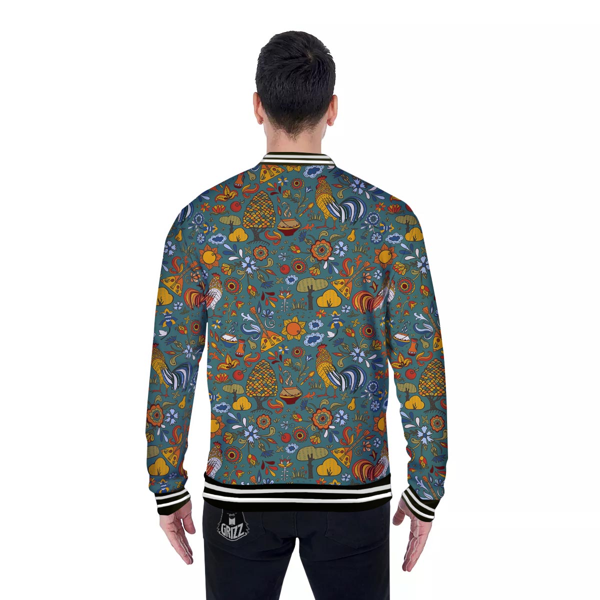 Flower And Rooster Print Pattern Baseball Jacket-grizzshop