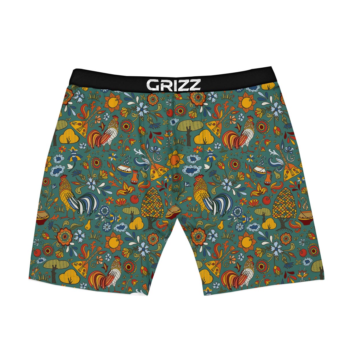 Flower And Rooster Print Pattern Boxer Briefs-grizzshop