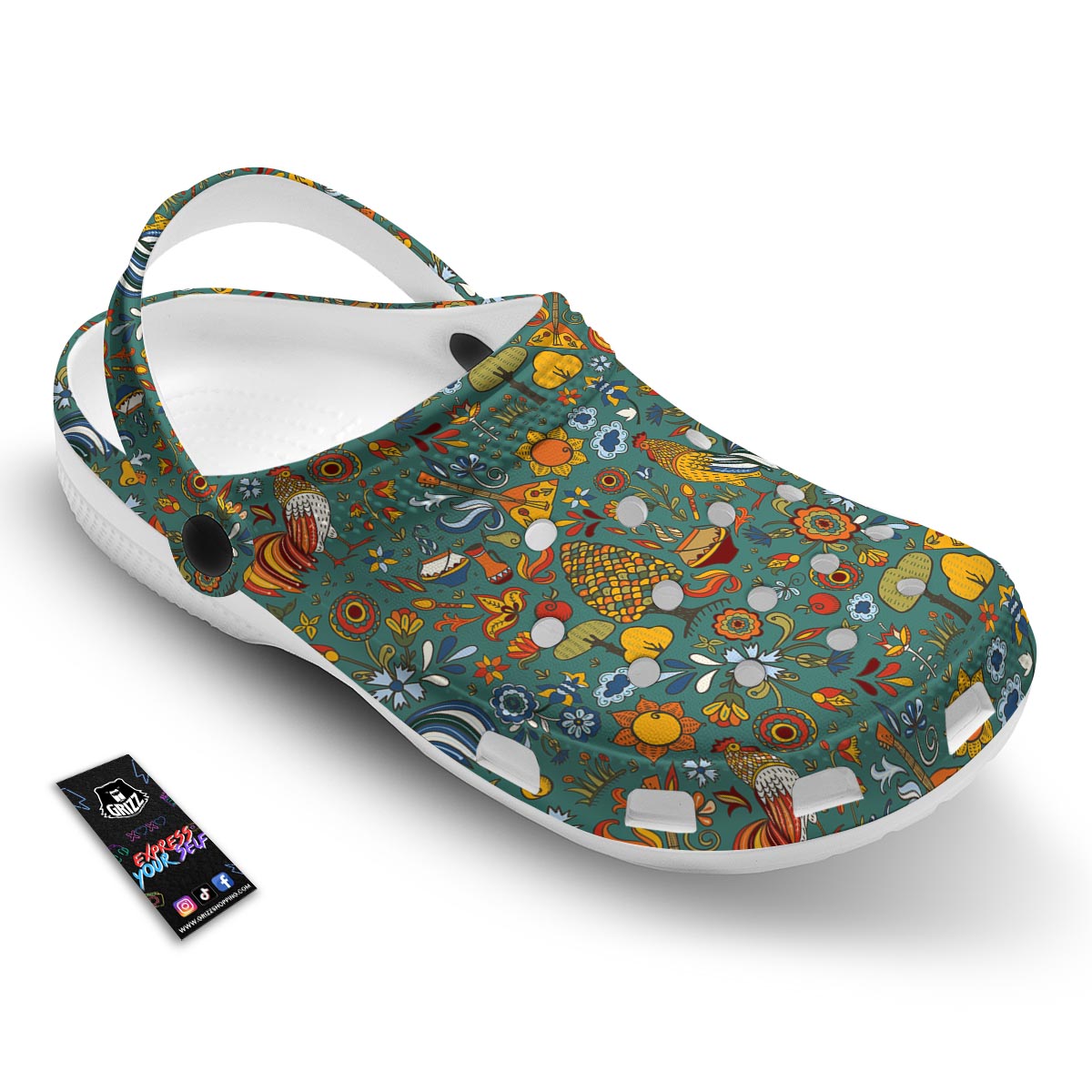 Flower And Rooster Print Pattern Clog-grizzshop