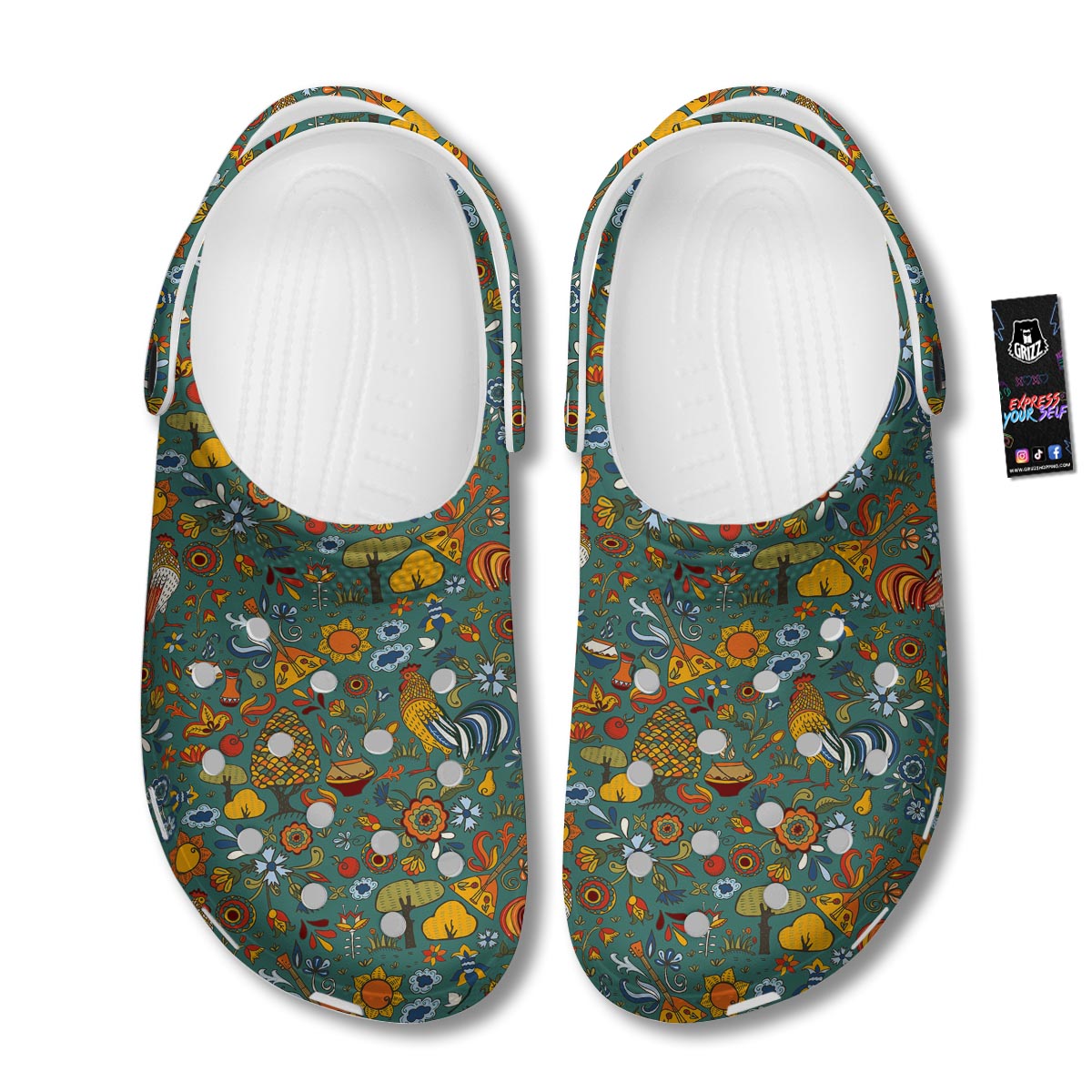 Flower And Rooster Print Pattern Clog-grizzshop
