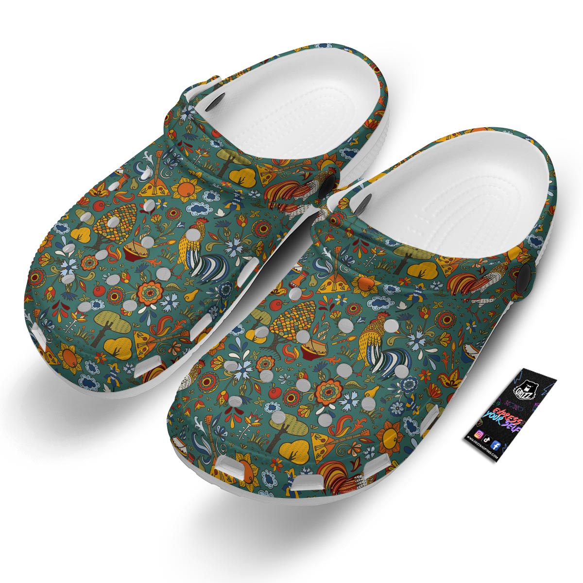 Flower And Rooster Print Pattern Clog-grizzshop