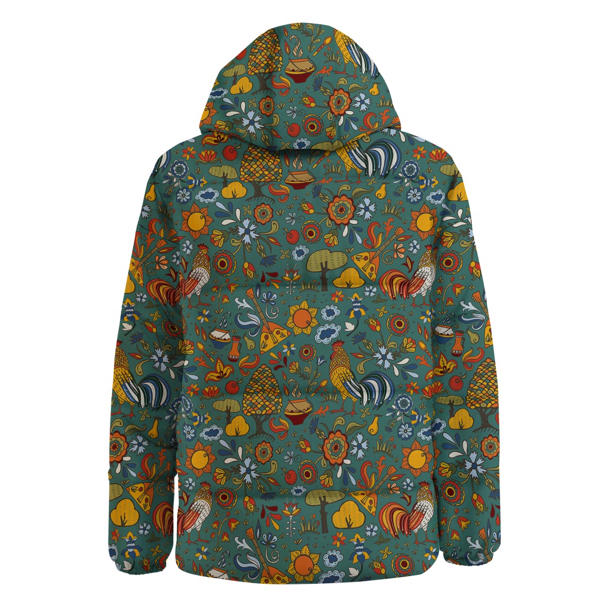 Flower And Rooster Print Pattern Down Jacket-grizzshop