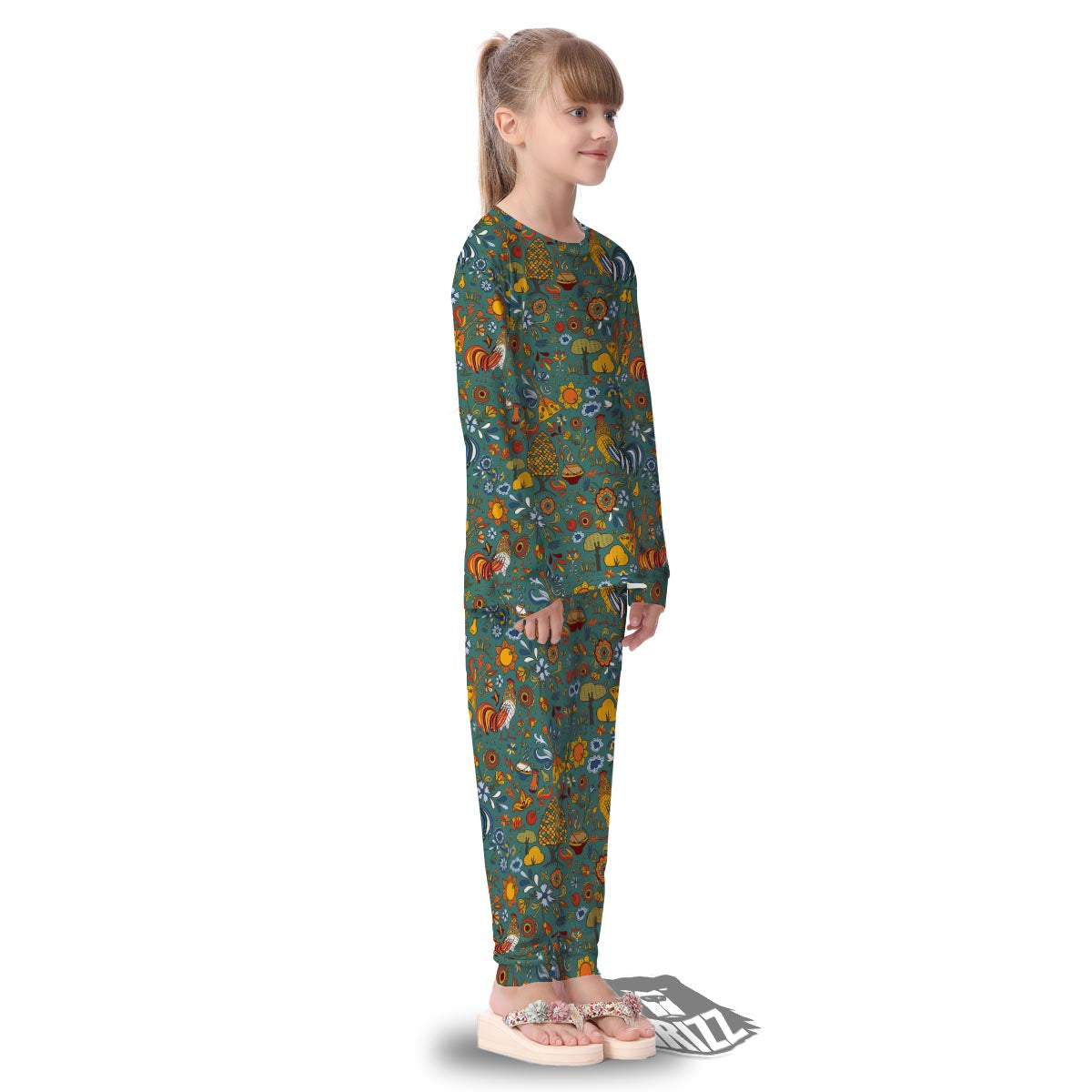 Flower And Rooster Print Pattern Kid's Pajamas-grizzshop