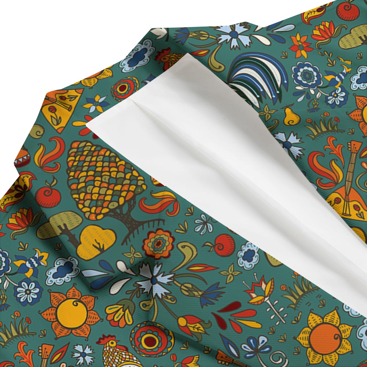 Flower And Rooster Print Pattern Men's Blazer-grizzshop