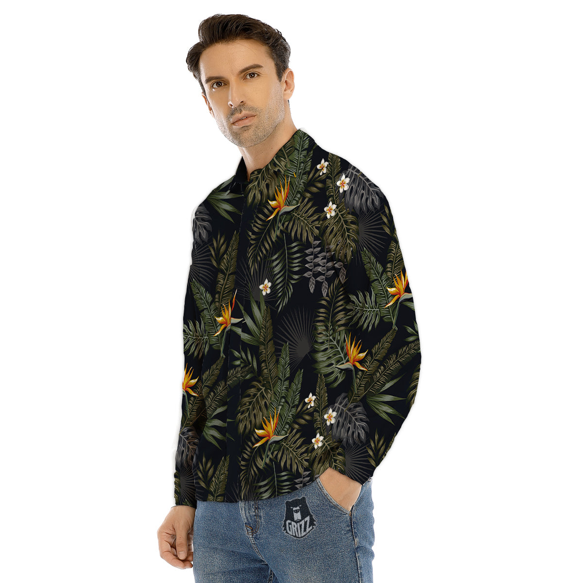 Flower And Rooster Print Pattern Men's Dress Shirts-grizzshop