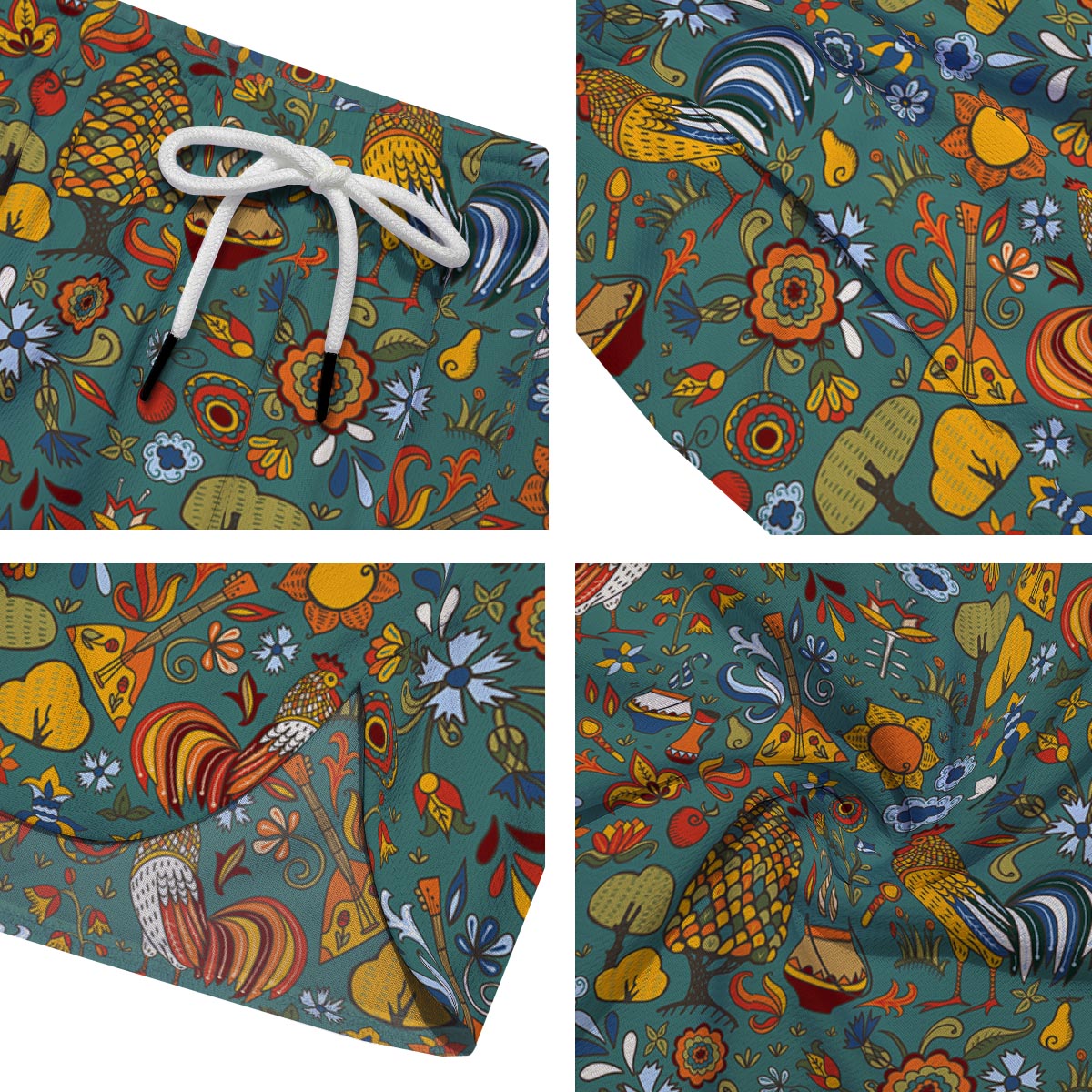 Flower And Rooster Print Pattern Men's Running Shorts-grizzshop