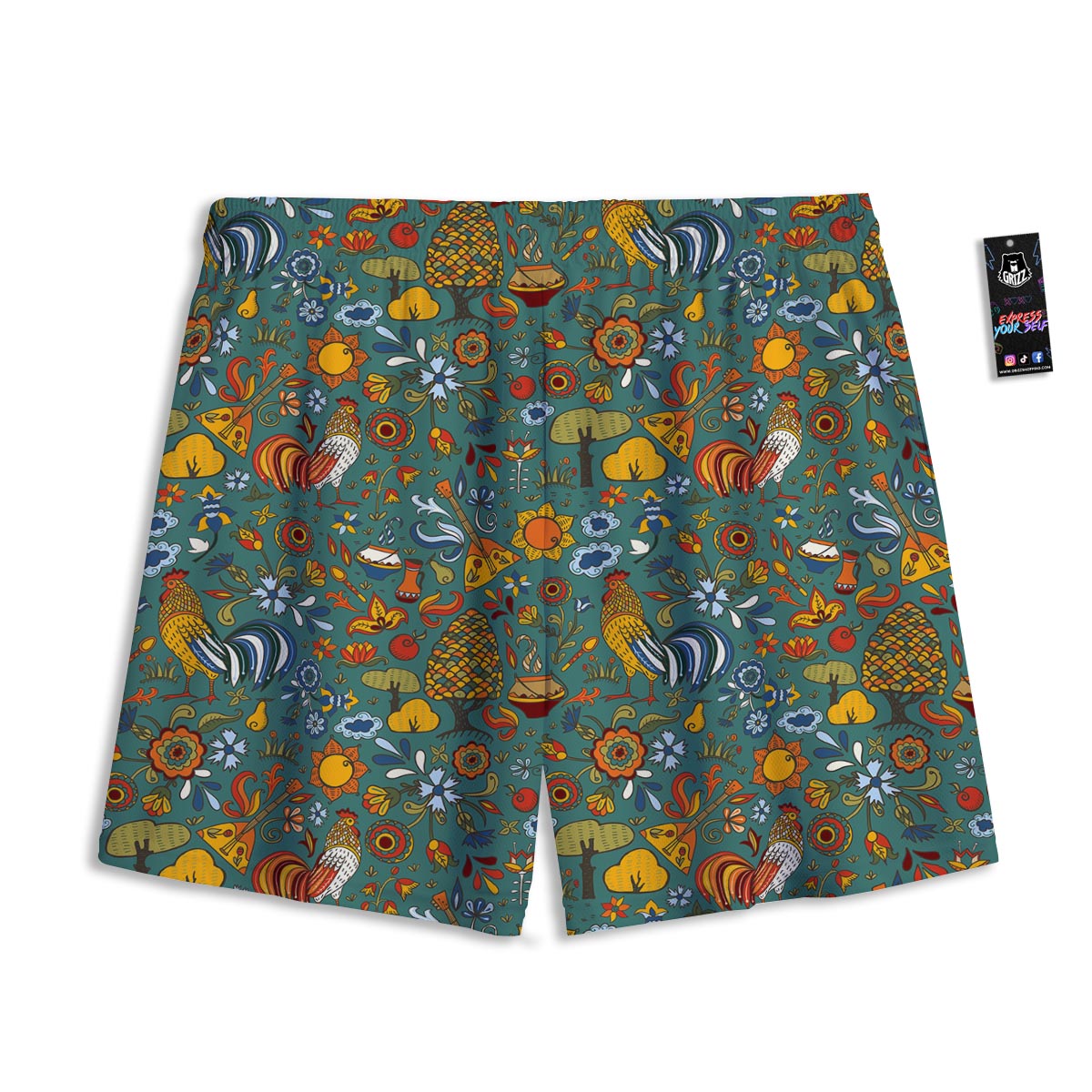 Flower And Rooster Print Pattern Mesh Shorts