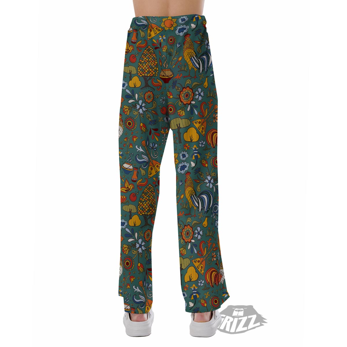 Flower And Rooster Print Pattern Pajama Pants-grizzshop