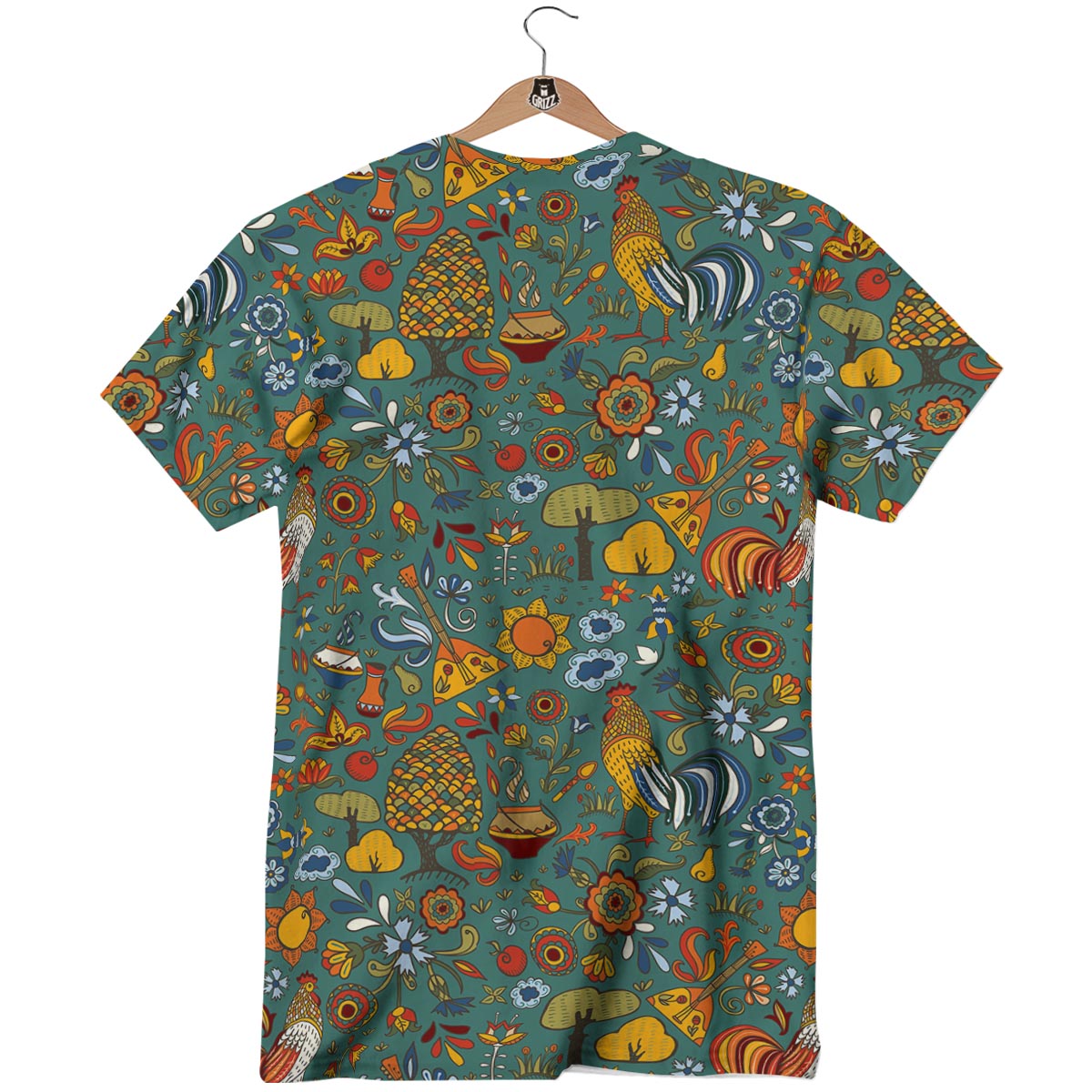 Flower And Rooster Print Pattern T-Shirt-grizzshop