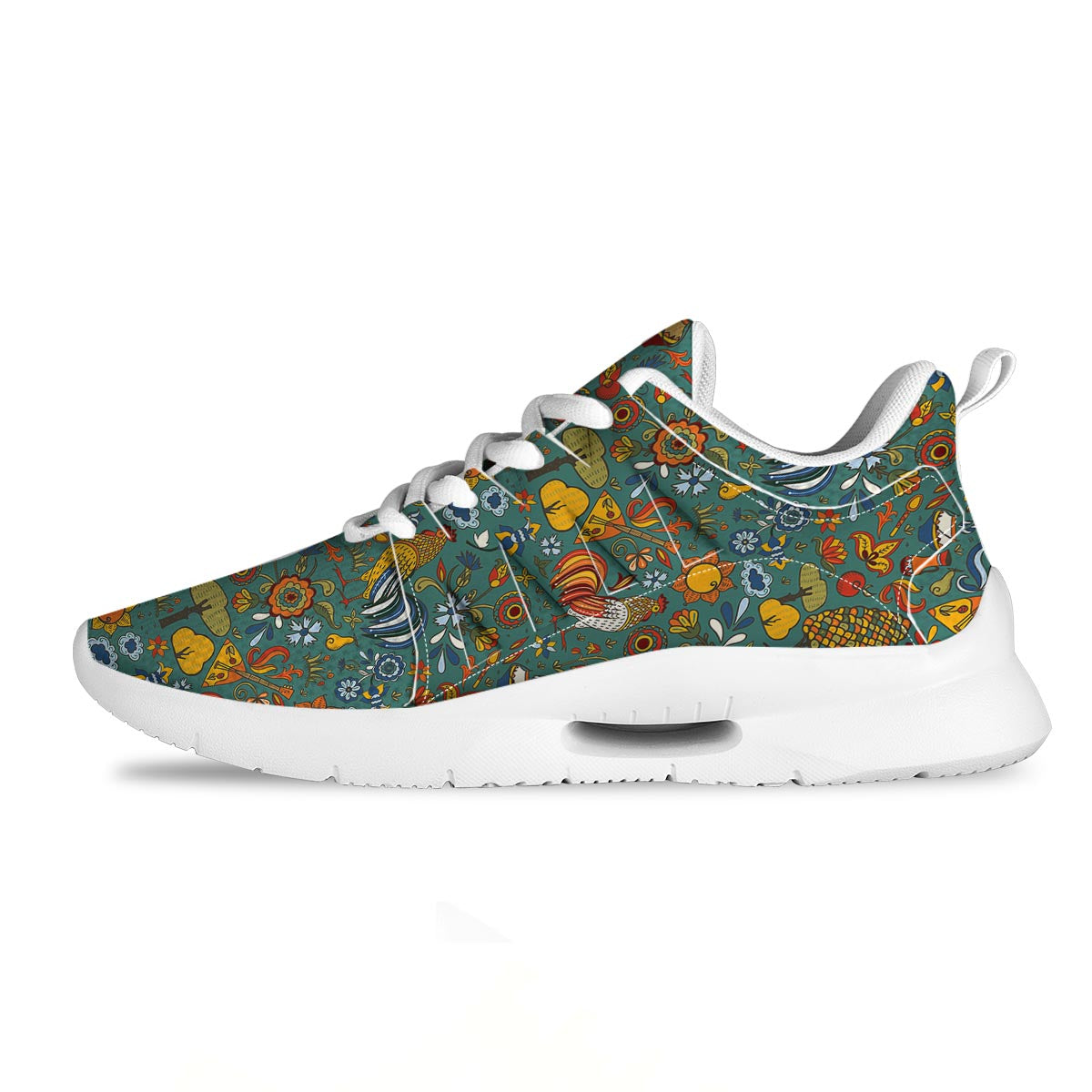 Flower And Rooster Print Pattern Tennis Shoes-grizzshop