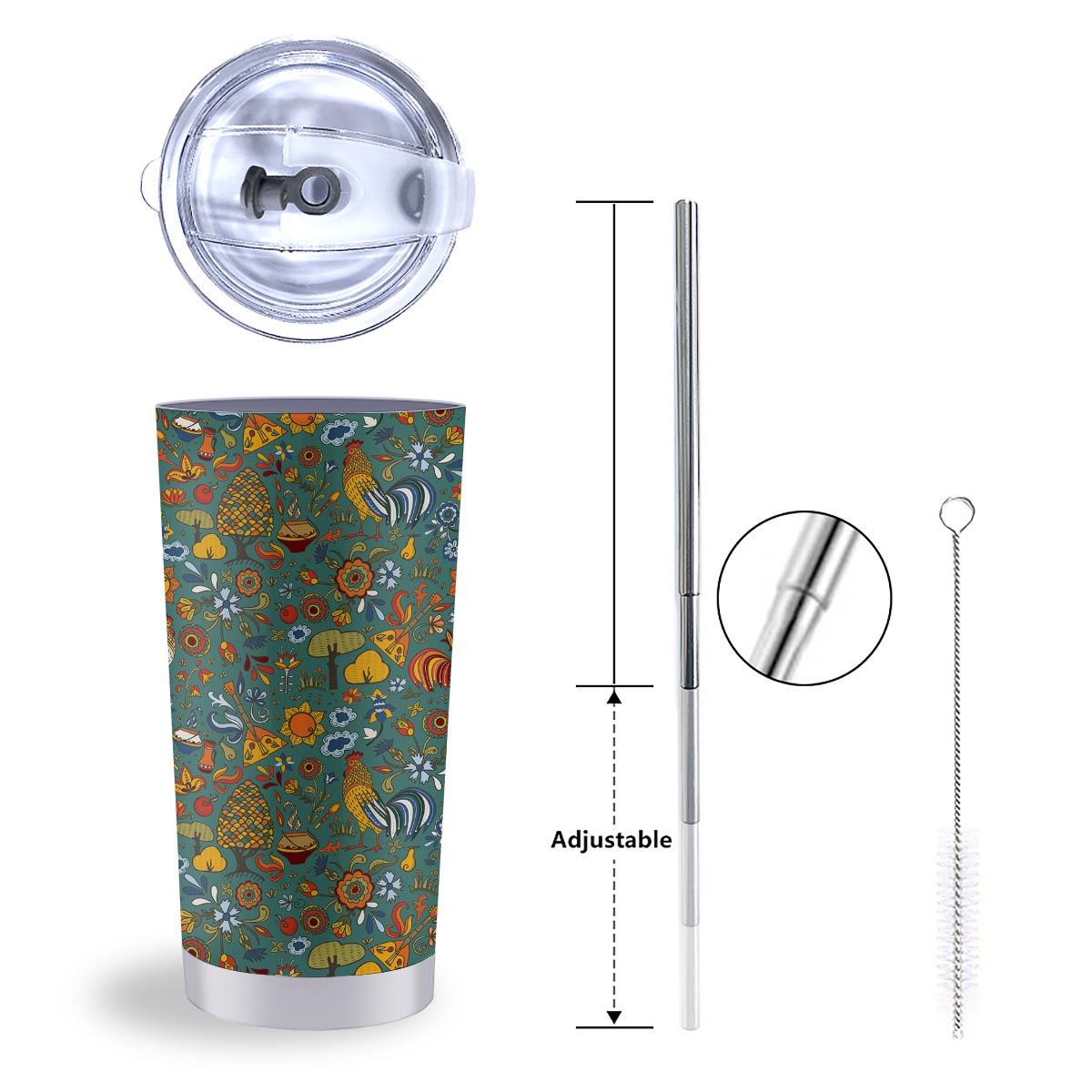 Flower And Rooster Print Pattern Tumbler-grizzshop