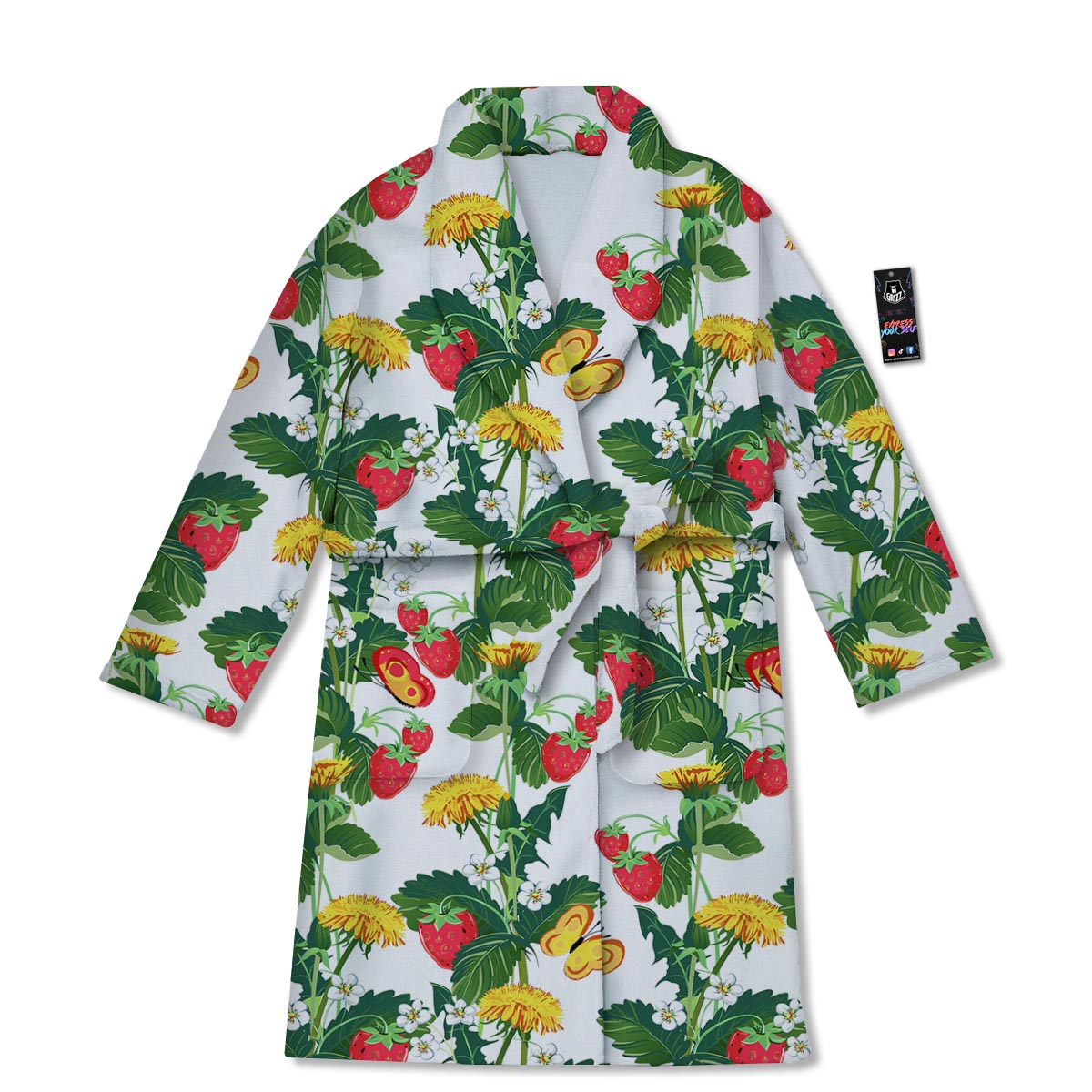 Flower And Strawberry Print Pattern Bathrobe-grizzshop